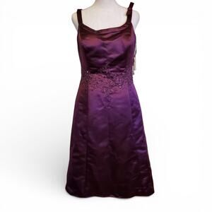 Vintage 90s Y2K Wine Purple Sleeveless Beaded A Line Goth Knee Length Prom Dress